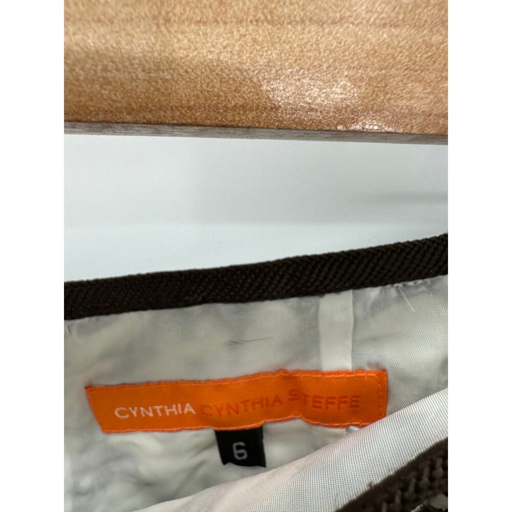 Cynthia Cynthia Steffe Brown White Linen Cotton Embroidered Knee Length Skirt 6 - Picture 6 of 7